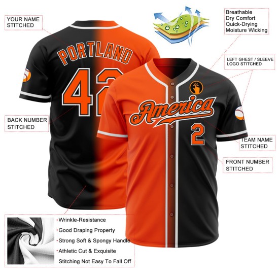 Maillot de baseball personnalisé authentique dégradé tendance noir orange-blanc Maillot de baseball personnalisé authentique dégradé tendance noir orange-blanc