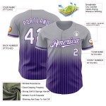 Maillot de baseball gris à rayures fines, personnalisé, mode, dégradé blanc-violet, authentique Maillot de baseball gris à rayures fines, personnalisé, mode, dégradé blanc-violet, authentique