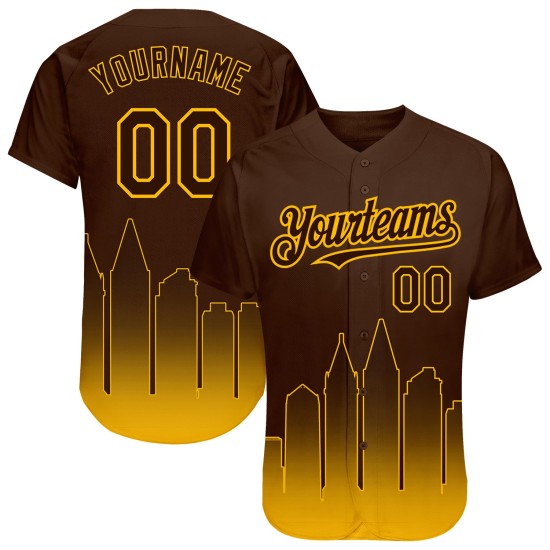 Maillot de baseball San Diego 3D City Authentic Gold Edition, marron, à effet dégradé personnalisé Maillot de baseball San Diego 3D City Authentic Gold Edition, marron, à effet dégradé personnalisé