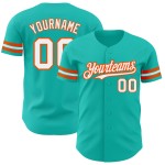 Maillot de baseball Aqua personnalisé authentique blanc-orange Maillot de baseball Aqua personnalisé authentique blanc-orange