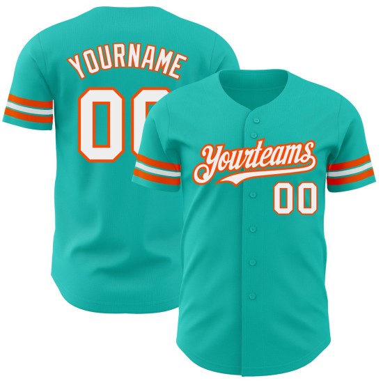 Maillot de baseball Aqua personnalisé authentique blanc-orange Maillot de baseball Aqua personnalisé authentique blanc-orange