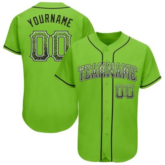 Maillot de baseball authentique vert personnalisé noir et blanc, style Drift Neon Maillot de baseball authentique vert personnalisé noir et blanc, style Drift Neon