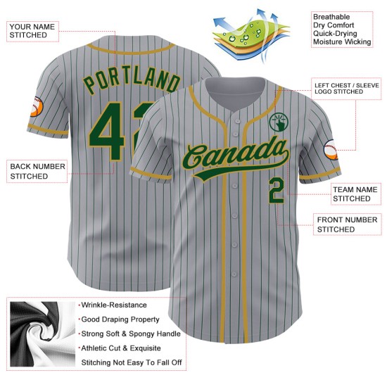 Maillot de baseball personnalisé à rayures grises et vertes authentiques Maillot de baseball personnalisé à rayures grises et vertes authentiques