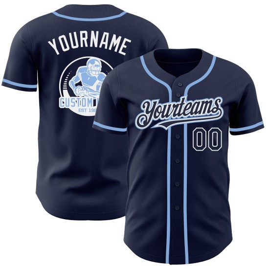 Maillot de baseball bleu marine authentique personnalisé, blanc et clair Maillot de baseball bleu marine authentique personnalisé, blanc et clair
