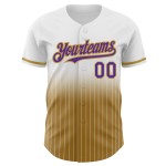 Maillot de baseball blanc à rayures fines, doré, violet et vieilli, personnalisé et délavé Maillot de baseball blanc à rayures fines, doré, violet et vieilli, personnalisé et délavé