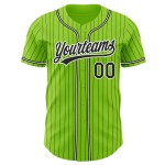Maillot de baseball noir et blanc personnalisé à rayures fines, vert fluo et noir Maillot de baseball noir et blanc personnalisé à rayures fines, vert fluo et noir