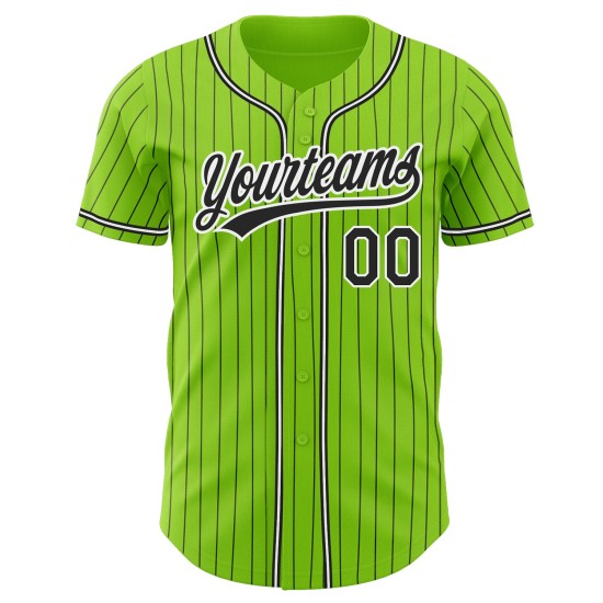 Maillot de baseball noir et blanc personnalisé à rayures fines, vert fluo et noir Maillot de baseball noir et blanc personnalisé à rayures fines, vert fluo et noir