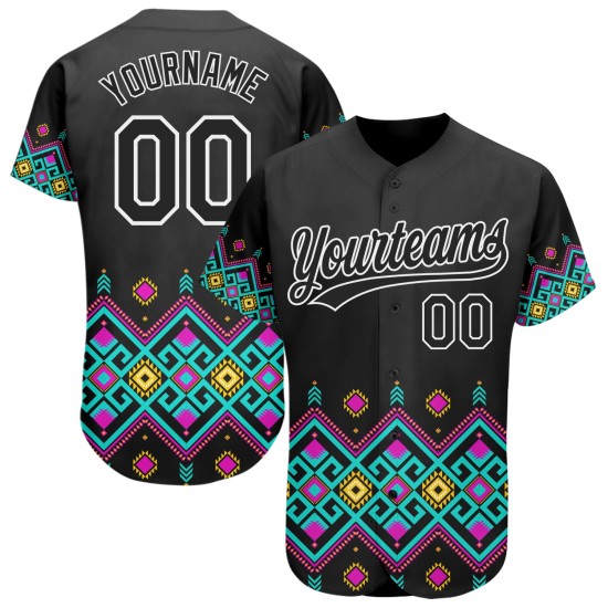 Maillot de baseball ethnique 3D authentique, style maillot, noir, motif africain traditionnel personnalisé, blanc Maillot de baseball ethnique 3D authentique, style maillot, noir, motif africain traditionnel personnalisé, blanc
